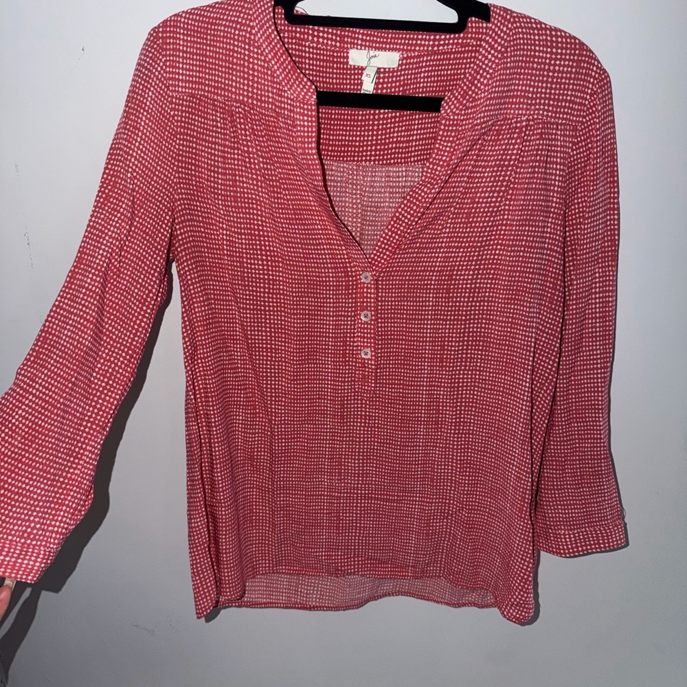 Joie Pink Patterned Split-Neck Blouse - image 4